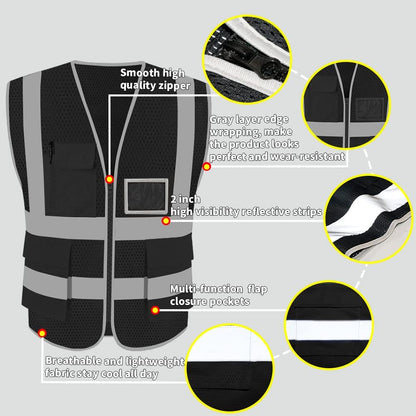 HYCOPROT High Visibility Mesh Safety Reflective Vest with Pockets and Zipper, Meets ANSI/ISEA Standards