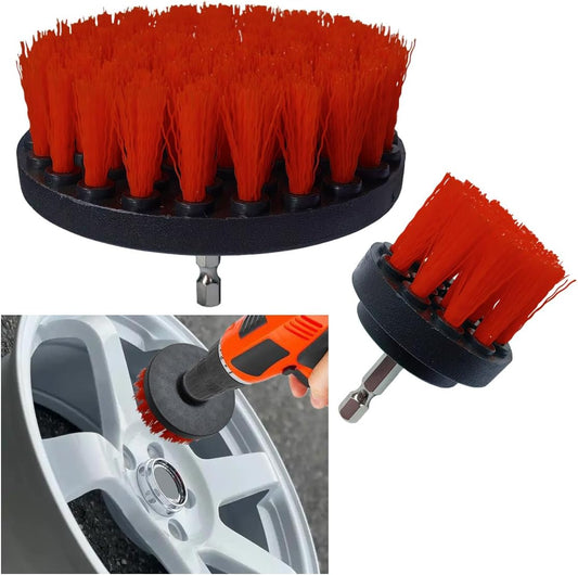 ZIMISI 2PCS Car Detailing Drill Brush Set, 2" & 4" Power Carpet Scrubber, Nylon Bristle Wheel Cleaner Brush with Drill Attachment, Car Wash Cleaning Kit for Floor Mats, Bathroom (Red)