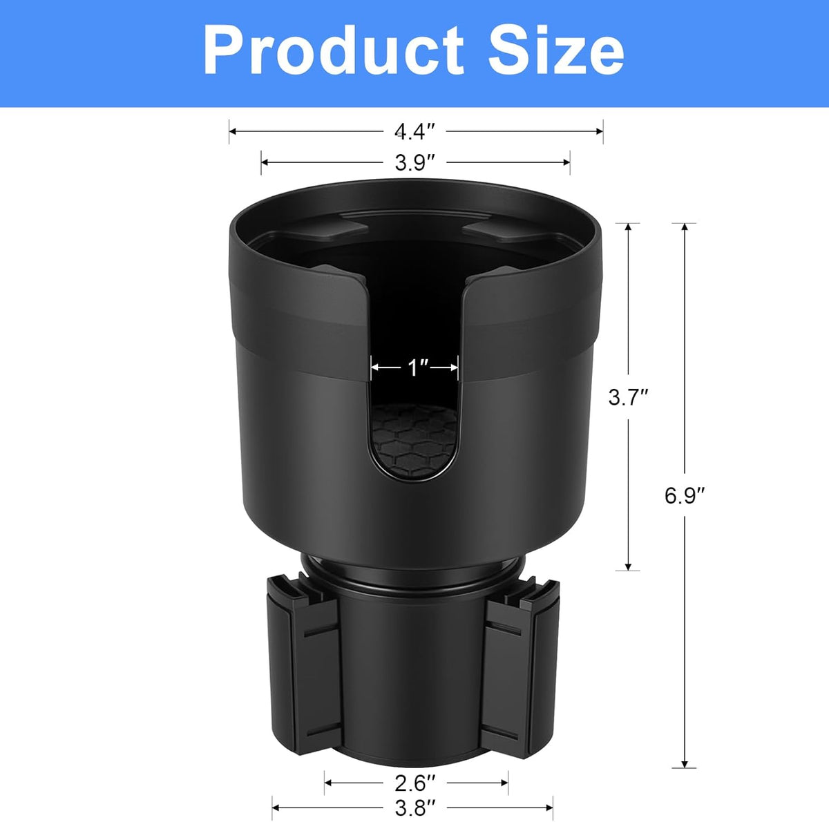 Car Cup Holder Expander, Large Cup Holder Extender for Car | Water bottle Holder Adapter with Adjustable Base Fits Yeti, Hydro Flask 24/32oz, Big Water Bottles in 3"-3.9", Black