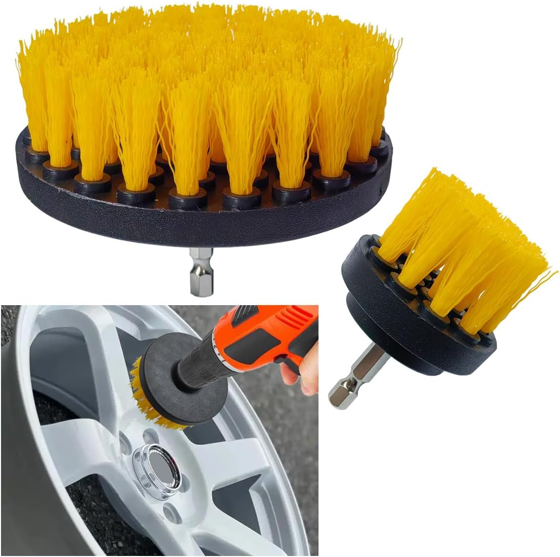 ZIMISI 2PCS Car Detailing Drill Brush Set, 2" & 4" Power Carpet Scrubber, Nylon Bristle Wheel Cleaner Brush with Drill Attachment, Car Wash Cleaning Kit for Floor Mats, Bathroom (Red)