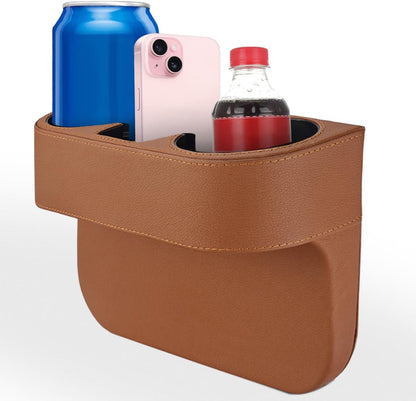 Car Cup Holder, Auto Front Seat Organizer, Multifunctional Cup Drink Holders with PU Leather Cover, Gap Filler Storage Box Coin Bucket Console Side Pocket Cell Mobile Phone Holder (Black)
