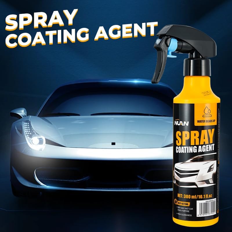NUAN 2-Pack Nano Hydrophobic Ceramic Coating, 300ml Car Coating Spray Kit, Easy-to-Spray Auto Paint Protection, Includes Microfiber Cloth for Vehicle Shine & Protection
