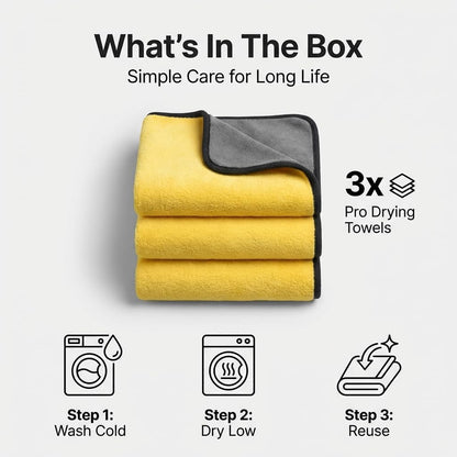 Microfiber Towels for Cars - 15.7" x 15.7" inches, Highly Absorbent Professional Grade Drying Towel Set for Superior Cleaning and Drying Performance - Car Drying & Kitchen Towel - Pack of 3