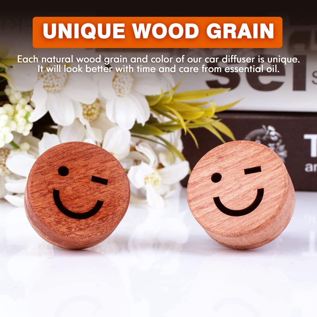 Essential Oil Car Diffuser, 2 PCS Car Aromatherapy Wood Diffuser with Vent Clip