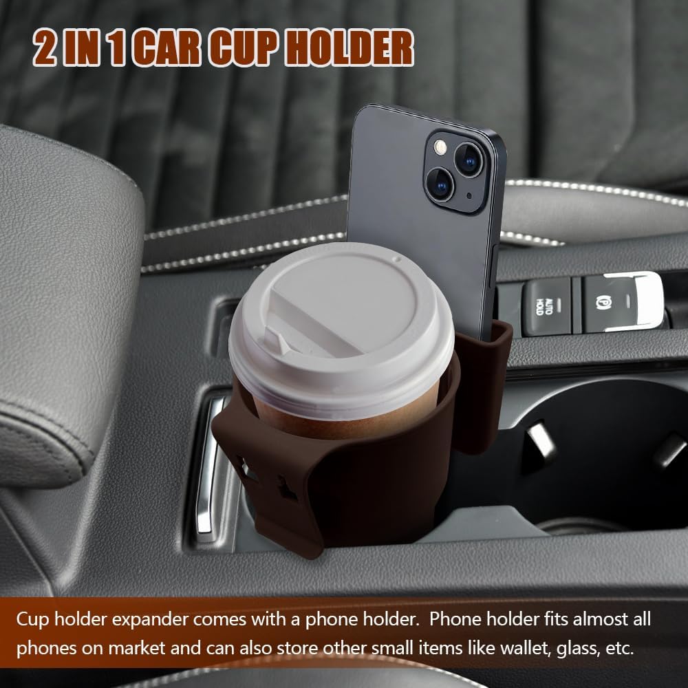 Car Cup Holder Expander, Cup Holder for Car, 2-in-1 Mobile Phone Drink Adapter, Auto Interior Accessories Multifunction Auto Seat Back and Armrest Box Storage Device for Most Vehicles (Black)