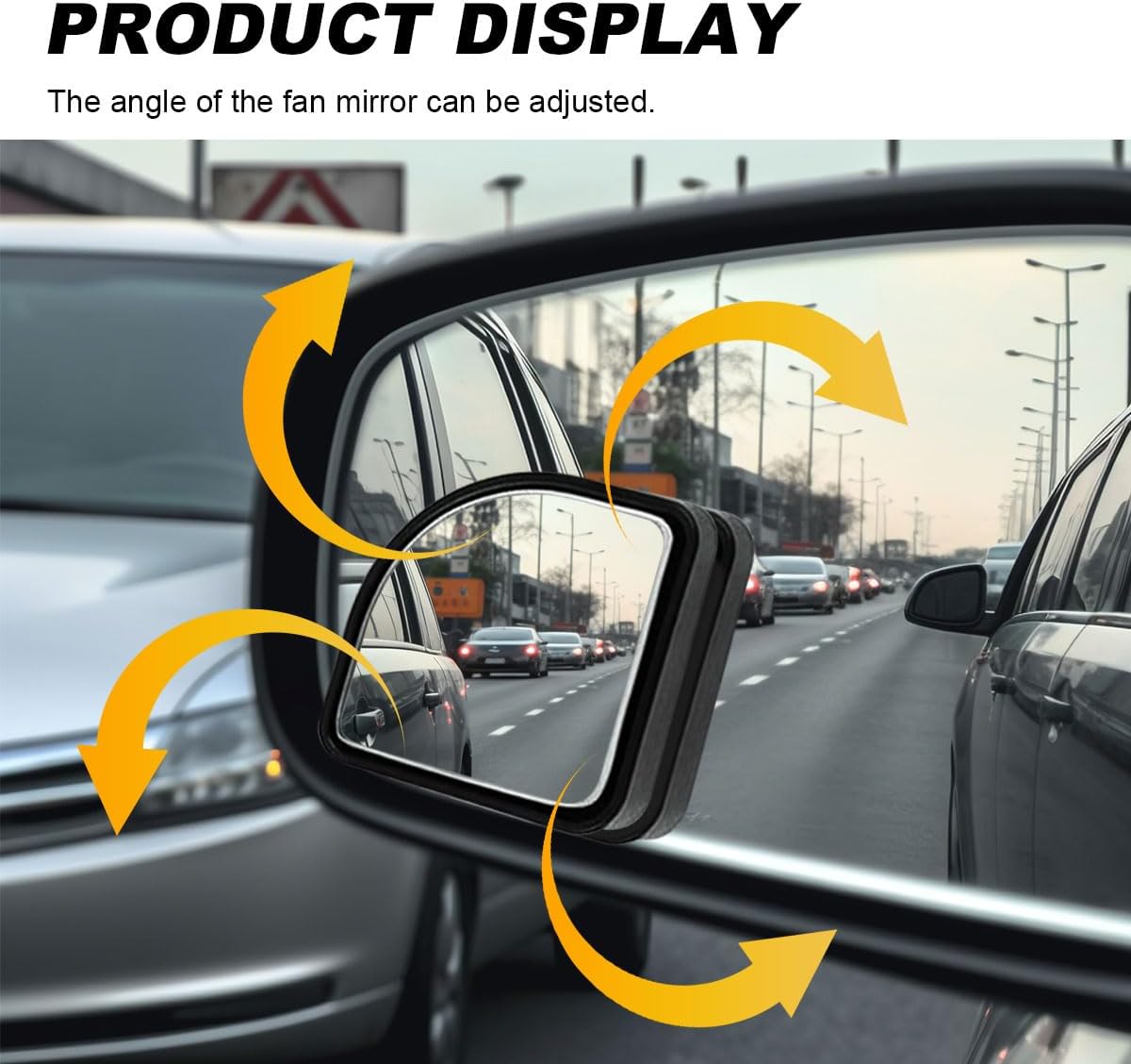 2PCS Fan Shaped Blind Spot Mirrors for Cars, 360 Degree Convex Wide Angle Rear View Mirror, Adhesive HD Glass Side Mirror, Universal Auxiliary Safety Parking Mirror for Cars SUVs Trucks (Black)