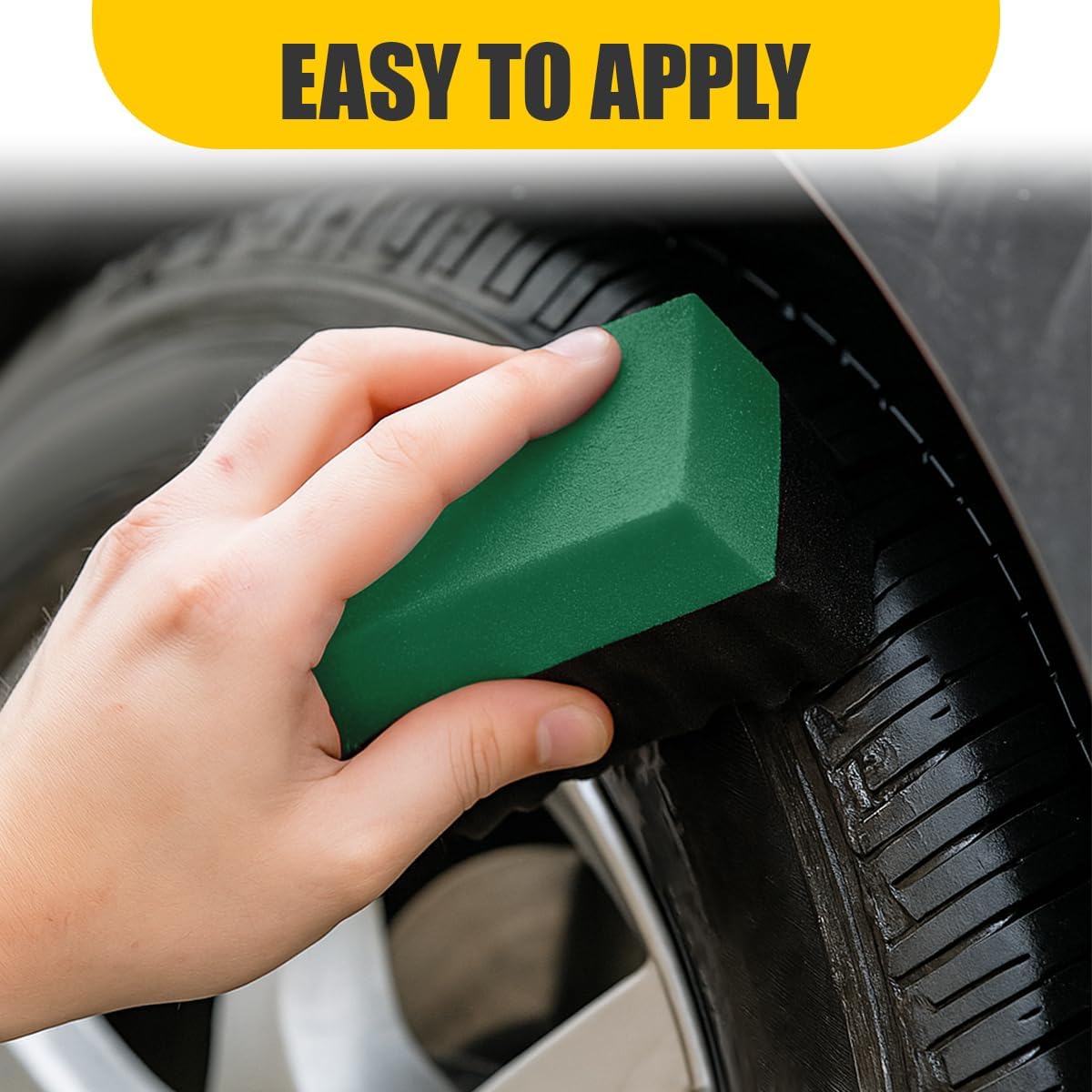 Car Tire Dressing Applicator Pad, Soft Sponge Tire Shine Applicator, Reusable Washable Wax Sponge, Anti-Spill Corrugated Surface Tire Care Cleaning Pad for Auto Detailing(Black&Green)