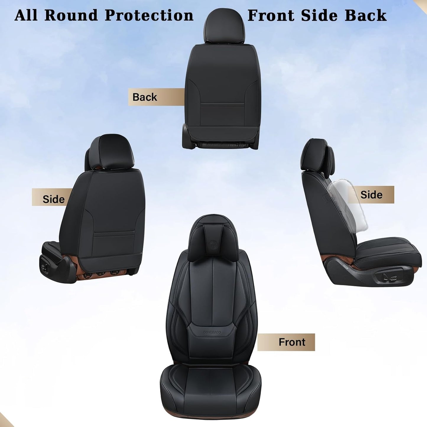 Coverado Seat Covers Full Set, Black Seat Covers for Cars 5 Seats, Car Seat Protector, Waterproof Nappa Leather Car Seat Cushion, Front and Rear Car Seat Cover Fit for Most Sedans SUV Pick-up Truck - Colors B