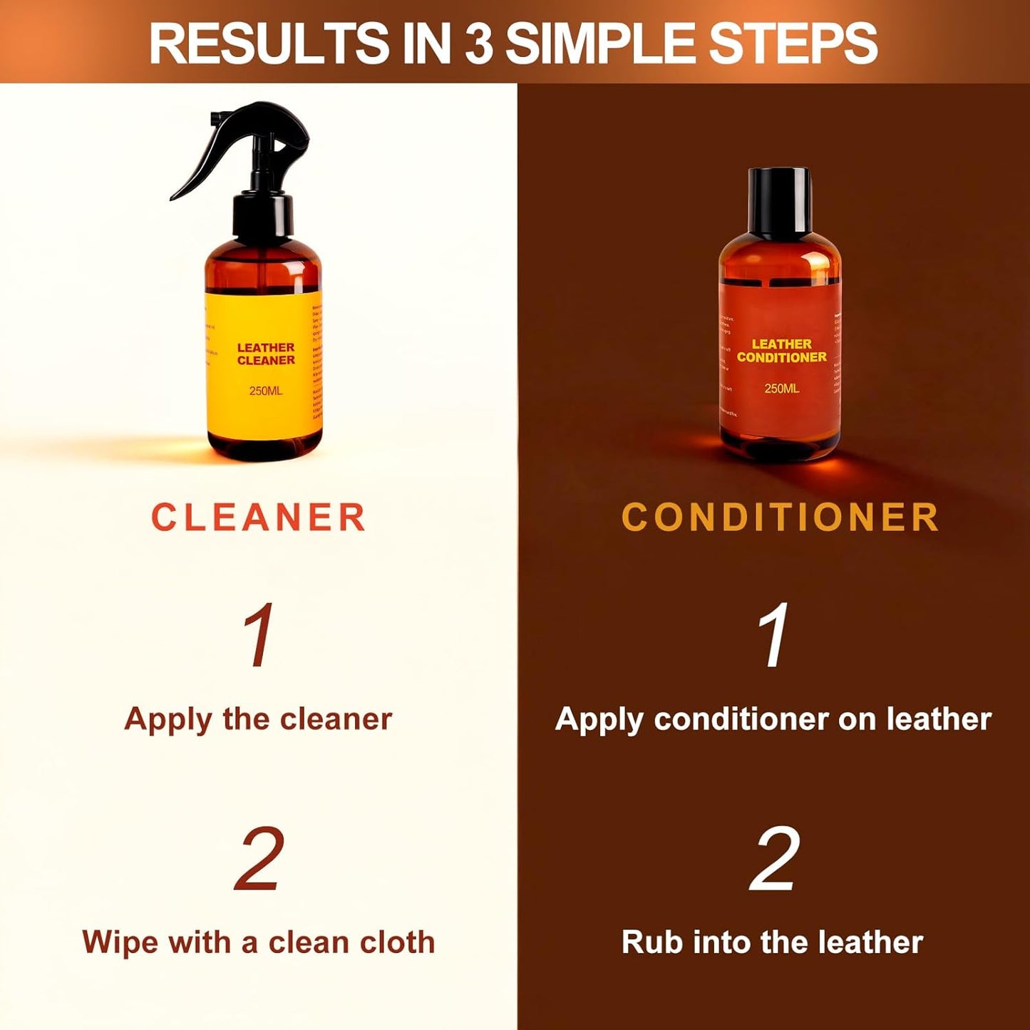 Leather Cleaner and Conditioner for Couch: Complete 2-Step Care Set for Car Interior Furniture Sofa Shoes Bags & Jackets - Restores Dry Cracked Faded & Scratched Leather