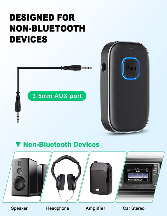 COMSOON Bluetooth AUX Adapter for Car, Noise Reduction Bluetooth Receiver for Music/Hands-Free Calls, Wireless Audio Receiver for Home Stereo/Speaker, 16H Battery Life/Dual Connect (Black+Pink)