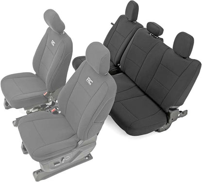 Rough Country Neoprene Front & Rear Seat Covers for Ford F-150, Lightning, F-250 & F-350 (2015-2026) Crew Cab w/Front Bench Seat & Rear 60/40 Split