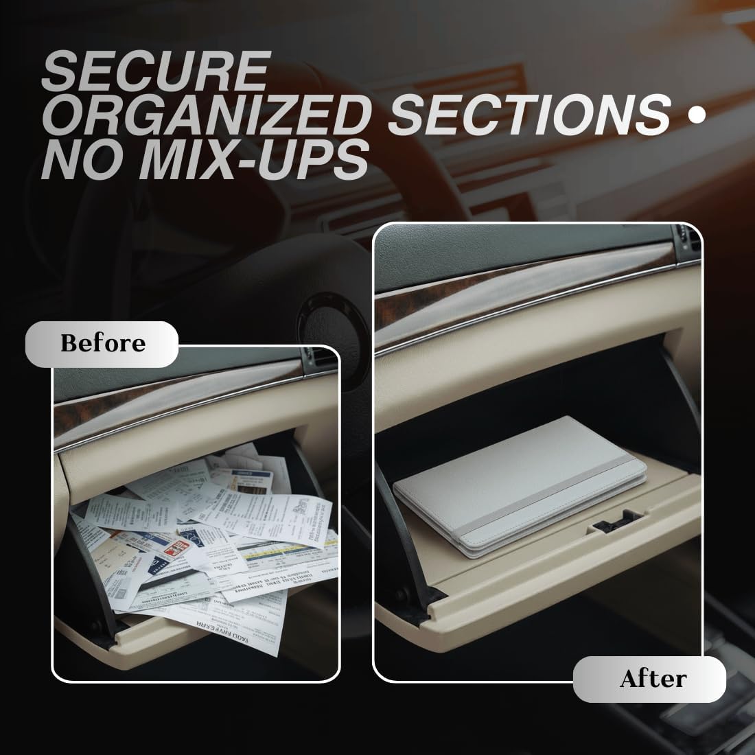 LINTRU Car Insurance and Registration Card Holder, Fits Folded Registration Papers, Double-Stitched Rigid Backing, Secure Elastic Closure, Vehicle Document Organizer, Car Accessories for Men & Women