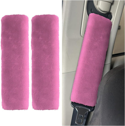 2PCS Car Seat Belt Cover Pads - Soft Faux Sheepskin Seat Belt Shoulder Strap Cover Harness Pad for Comfortable Driving - Universal Fluffy Car Seatbelt Cushion Protect Shoulder&Neck (Black)