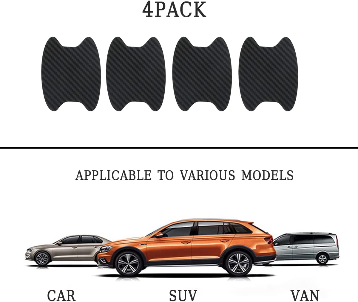 4PCS Sticker, Carbon Fiber Anti-Scratches Car Door Cup Protector, Non-Marking Auto Door Handle Protective Film, Universal for Most Car Handles (Black/4PCS)