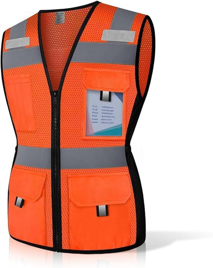 Reflective Vest for Women, Mesh Womens Safety Vest with 11 Pockets and Zipper, Hi Vis Neon Construction Work Vest for Lady Surveyors/Workers, Snugly-Fitted, ANSI Compliant (U-Yellow, S)