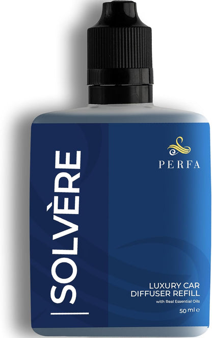 Solvère Car Air Freshener for Men | Perfume Style Freshener with Solvère Fragrance | Strong Freshener with Odour Eliminating Technology with Vent Clip | Car Air Freshener by Perfa