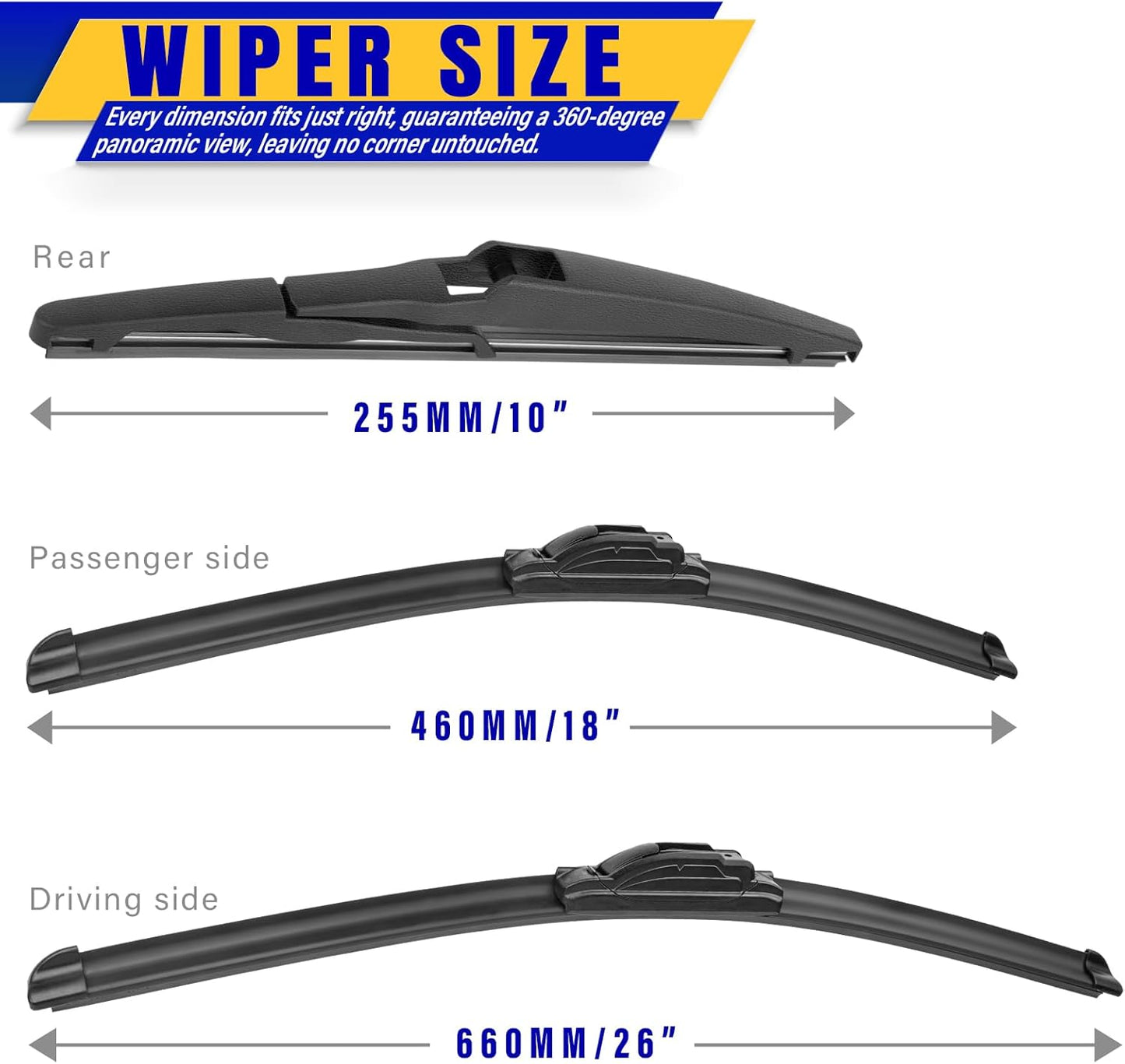 3 wipers Replacement for 2012-2018 Subaru Forester/2015-2019 Subaru Outback, Windshield Wiper Blades Original Equipment Replacement - 26"/17"/14" (Set of 3) U/J HOOK - Colors A