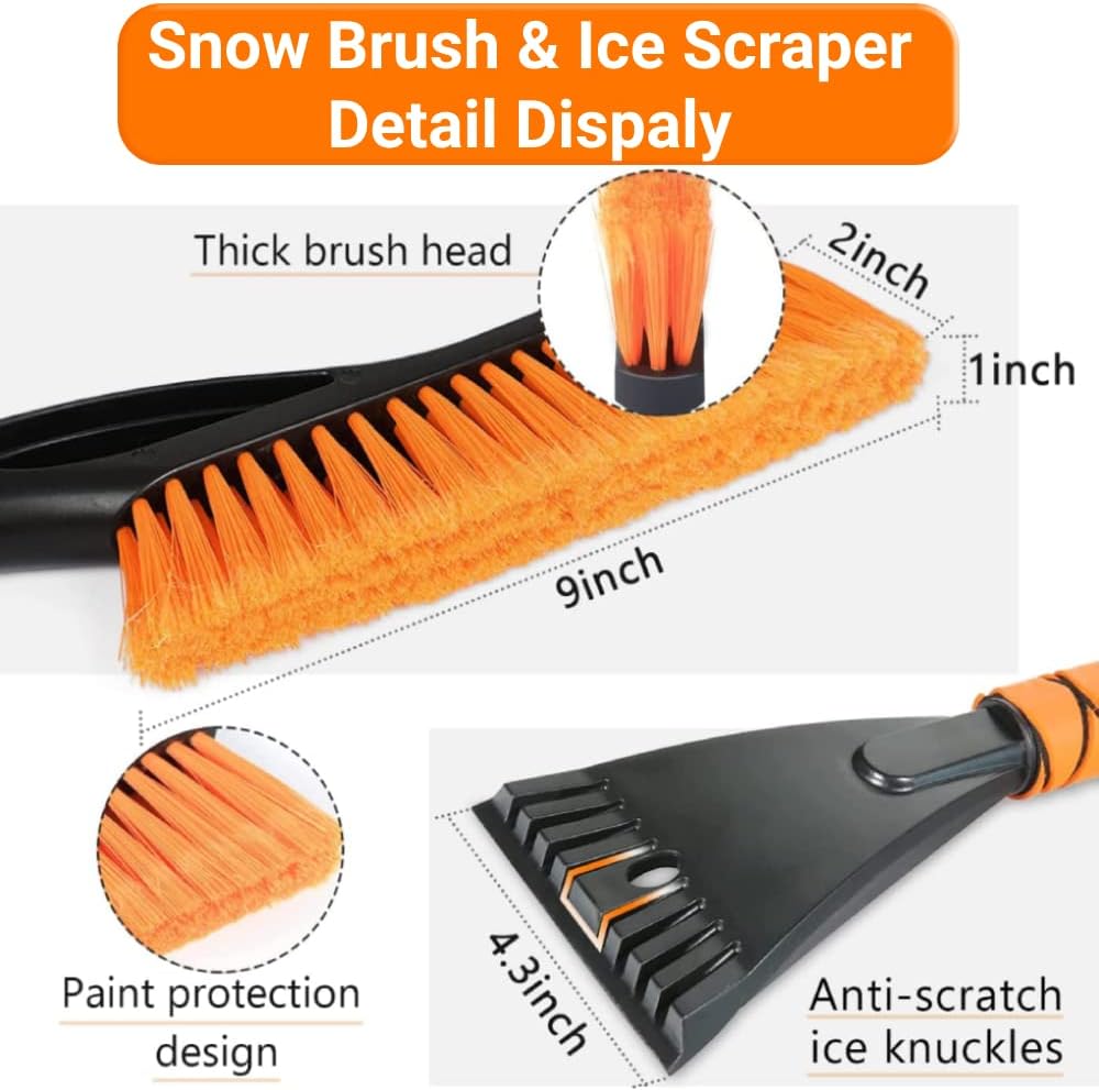 27" Snow Brush and Ice Scrapers for Car Windshield, Car Accessories for Men Detachable Snow Scrapers with Ergonomic Foam Grip for Cars, Trucks, SUVs