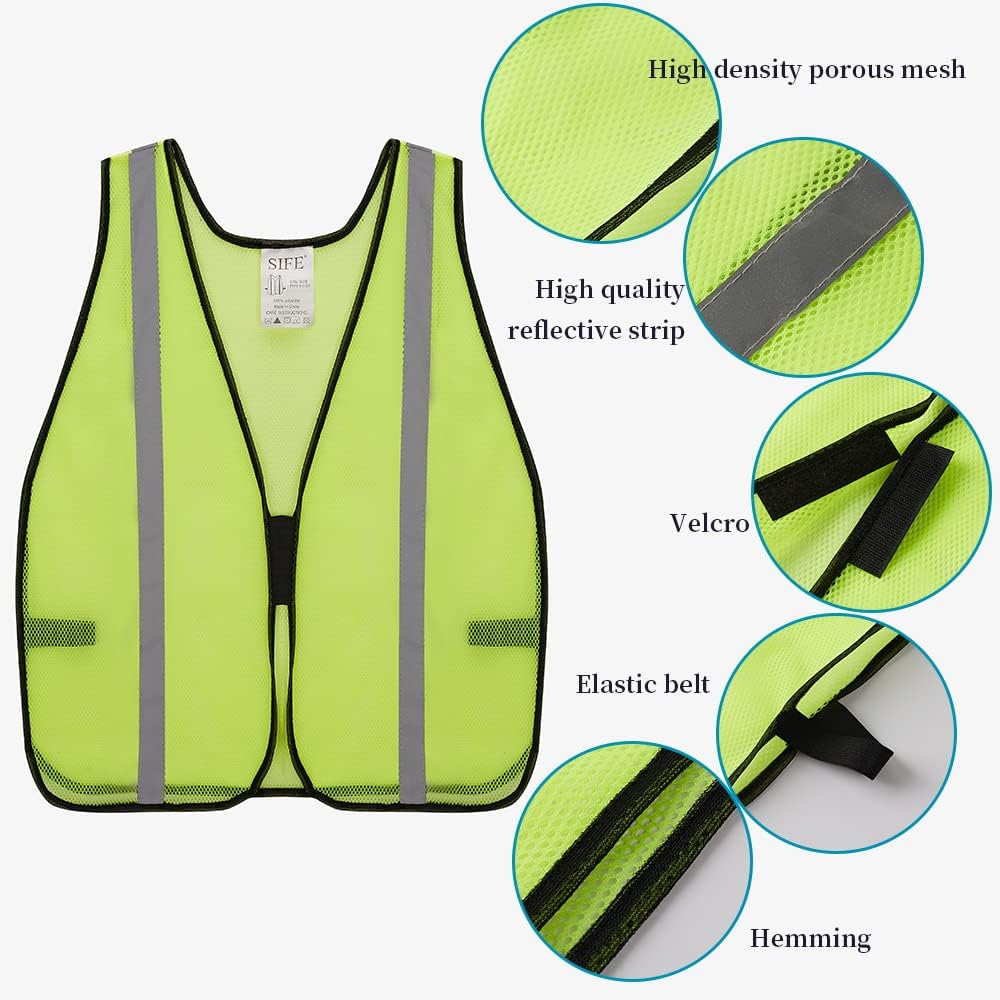SIFE 10 Pack High Visibility Reflective Safety Vest,Made from Breathable and Neon Orange Mesh Fabric with Stretchable design,light weight for Man and Woman(Orange, 10 pack)