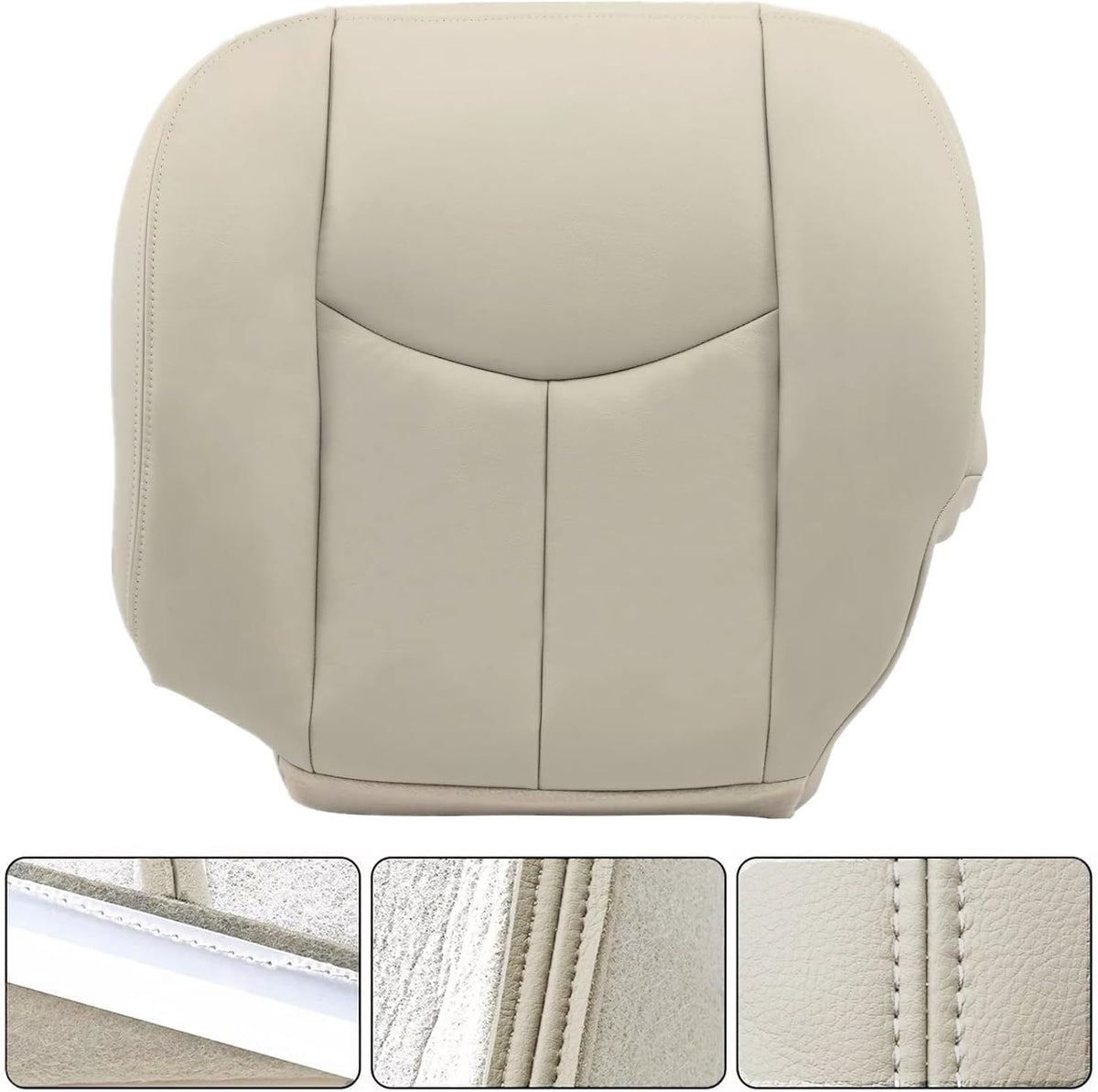 NLQR #522 Light Tan Front Driver Bottom Replacement Seat Cover Microfiber Leather Compatible with Chevy Avalanche Tahoe Suburban GMC Yukon XL 2003 2004 2005 2006