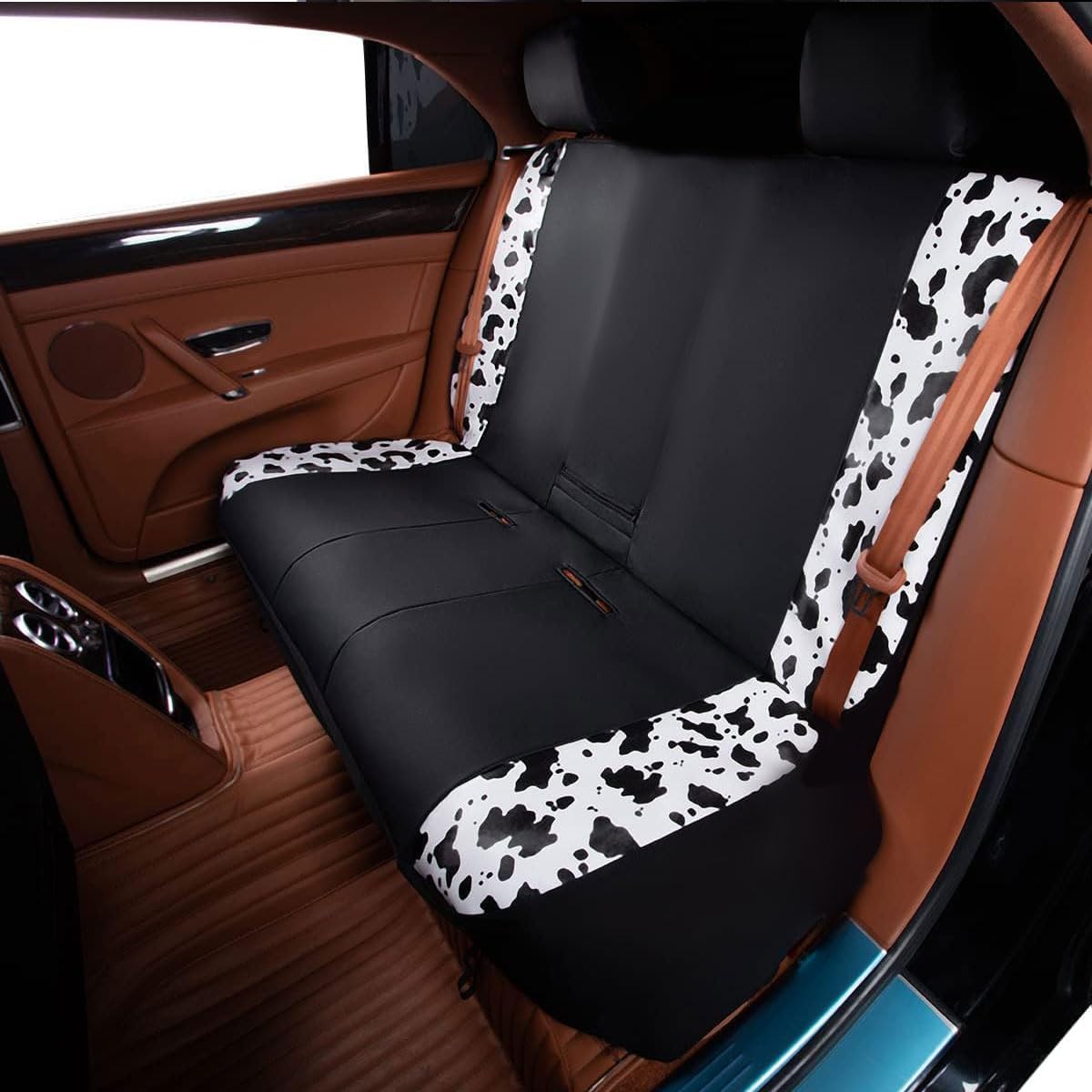 Flying Banner Carbon Fiber Leather Vehicle Seat Covers, Leopard Gray Black, Universal Fit - 8PCS