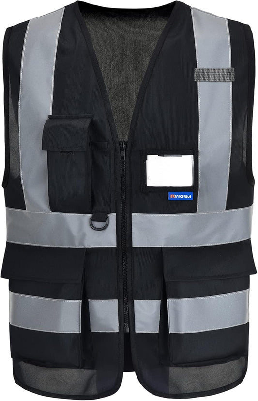 A-SAFETY 7pocket High Visibility Safety Vest Zipper, Construction Vest Reflective Strips ANSI/ISEA Standards for Motorcycle, Running,work, Bicycle Riding Outdoor Activities, Yellow - Colors A