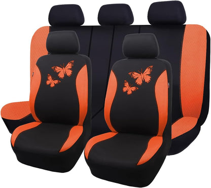 Flying Banner Butterfly car seat Covers ful Set Fashion Universal Lady Woman Female Rear Bench Split Colorized (Pink, 2 Fronts - Lace)