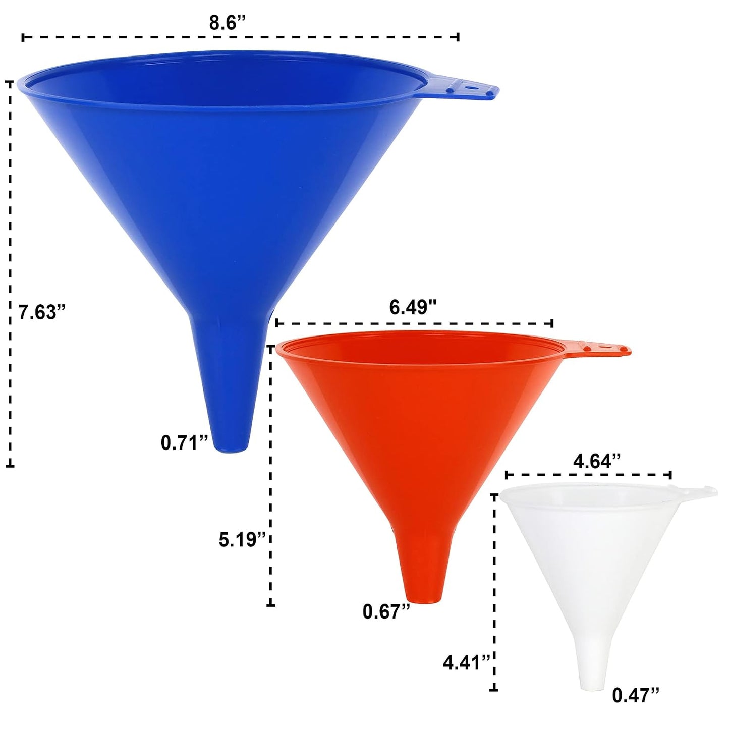 Oil Funnel Set (Orange, 4-Pack) – Plastic Funnels for Automotive Use – Funnels for Kitchen Use Filling Bottles and containers – Funnel for Water Bottles, Gas, Car Oil, Lubricants and Fluids