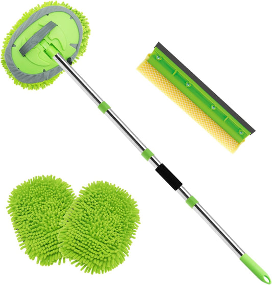 62" Car Wash Brush with Long Handle Chenille Microfiber Car Wash Mop Mitt, Wheel Brush, Windshield Window Squeegee, Car Duster Microfiber Towel, Gloves, for Cleaning Cars, RV, Truck, Boat