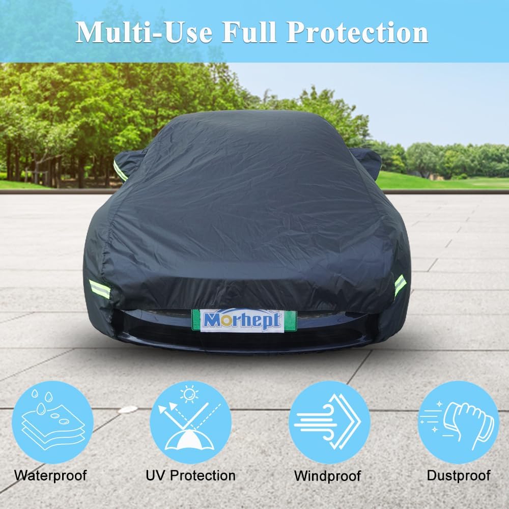 Car Cover Waterproof All Weather for Automobiles, Outdoor Full Exterior Covers for Sedan Black(Suggest Car Length from 194"-208")