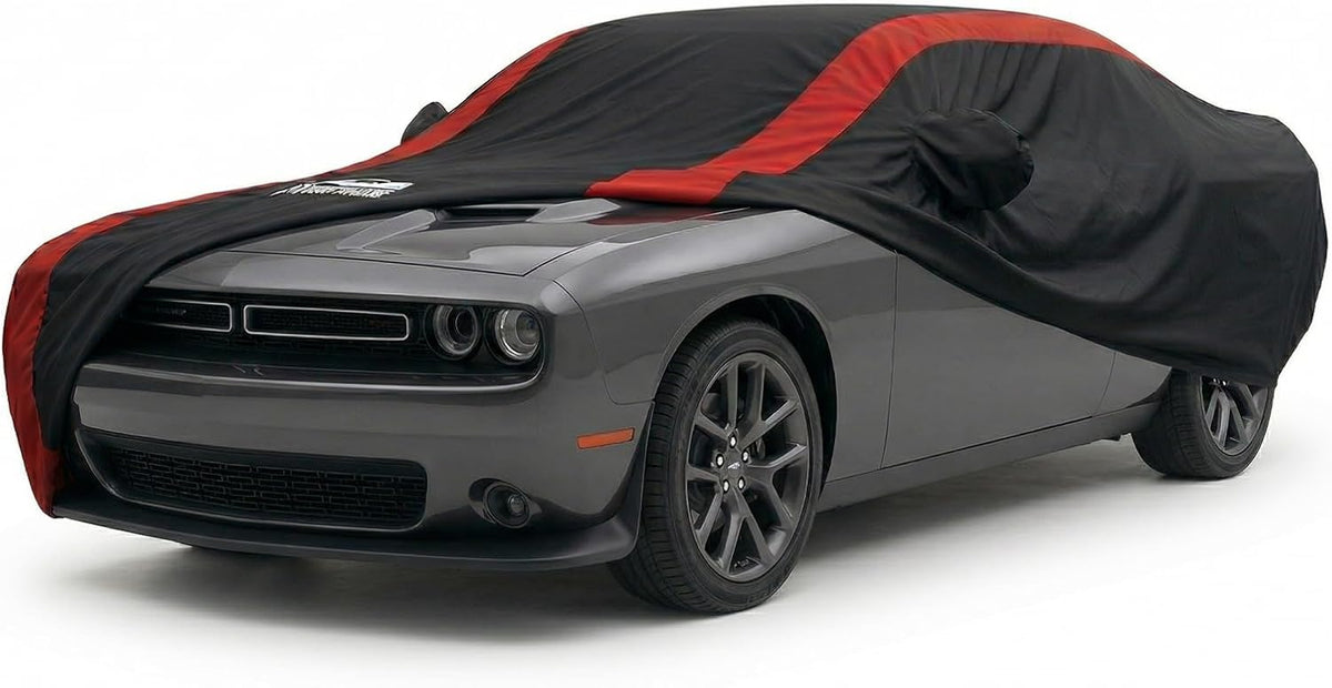 Car Cover Waterproof All Weather Protection with Red Stripe Design, Universal Fit Toyota Camry Solara, Ford Fusion, Kia Stinger Optima, Nissan Maxima, VW Passat, Subaru Legcy