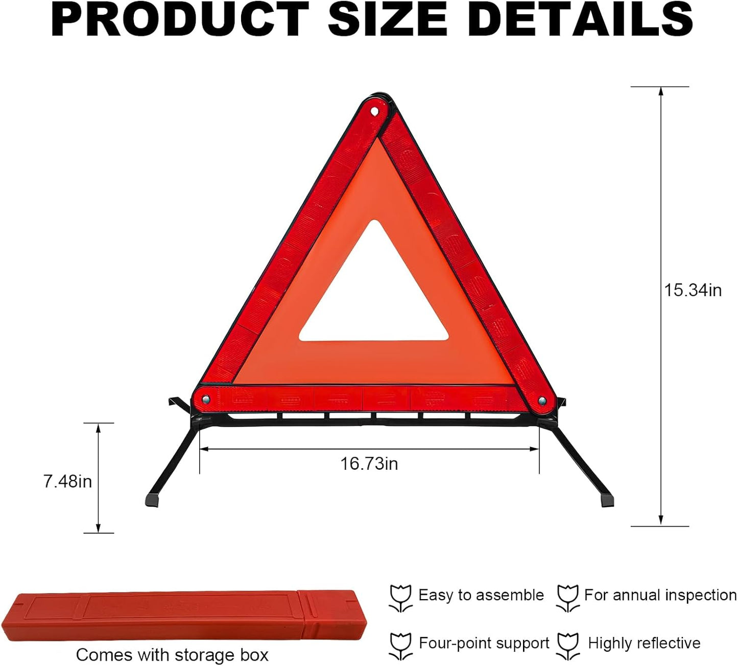 Reflective Warning Triangle, Foldable Emergency Warning Frame Triangle with Storage Case, Roadside Hazard Sign Safety Reflector for Auto Breakdown, Car Accessories