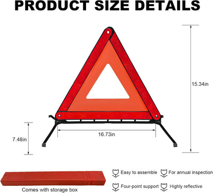 Reflective Warning Triangle, Foldable Emergency Warning Frame Triangle with Storage Case, Roadside Hazard Sign Safety Reflector for Auto Breakdown, Car Accessories