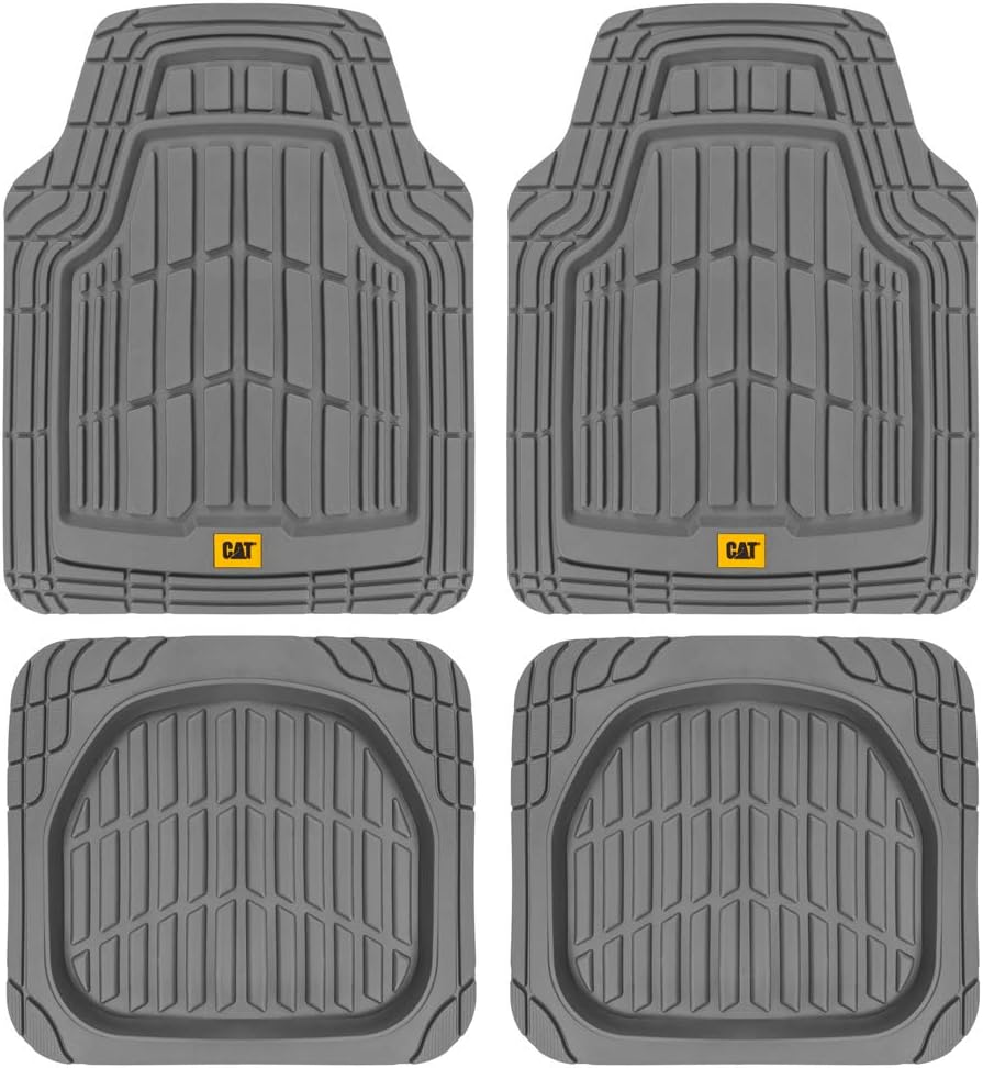 Cat® ToughRide™ Heavy-Duty 3 Piece Rubber All Season Floor Mats for Car Truck Van SUV, Black - Premium Trim to Fit Cars Floor Mat, All Weather Deep Dish Automotive Floor Mats, Total Dirt Protection