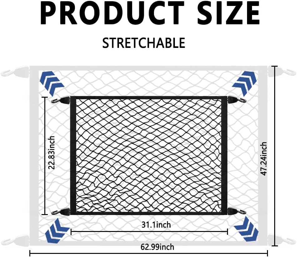 Cargo Net for SUV,Upgraded Highly Elastic Truck Cargo Net with Trunk Net Hooks - Stretch to 62.99"X47.24",Premium Truck Bed Netting for Cargo for Car Organizer and Storage (31.1x22.8)