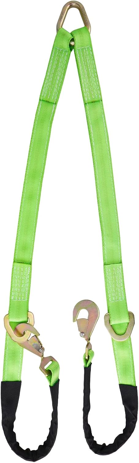 V-Bridle Strap 2" x 4' w/Snap Hooks/Cordura Sleeve and Axle Strap, D Ring Middle, 4700 lbs Capacity Heavy-Duty Tow Straps for UTV ATV Truck Car Tractor SUV