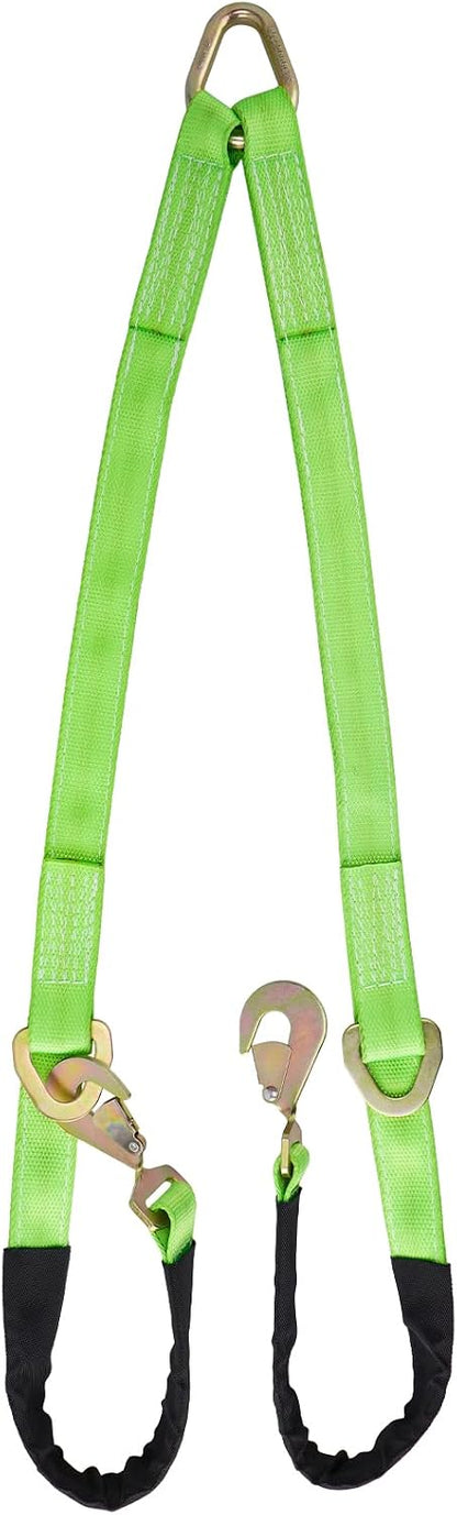 V-Bridle Strap 2" x 4' w/Snap Hooks/Cordura Sleeve and Axle Strap, D Ring Middle, 4700 lbs Capacity Heavy-Duty Tow Straps for UTV ATV Truck Car Tractor SUV