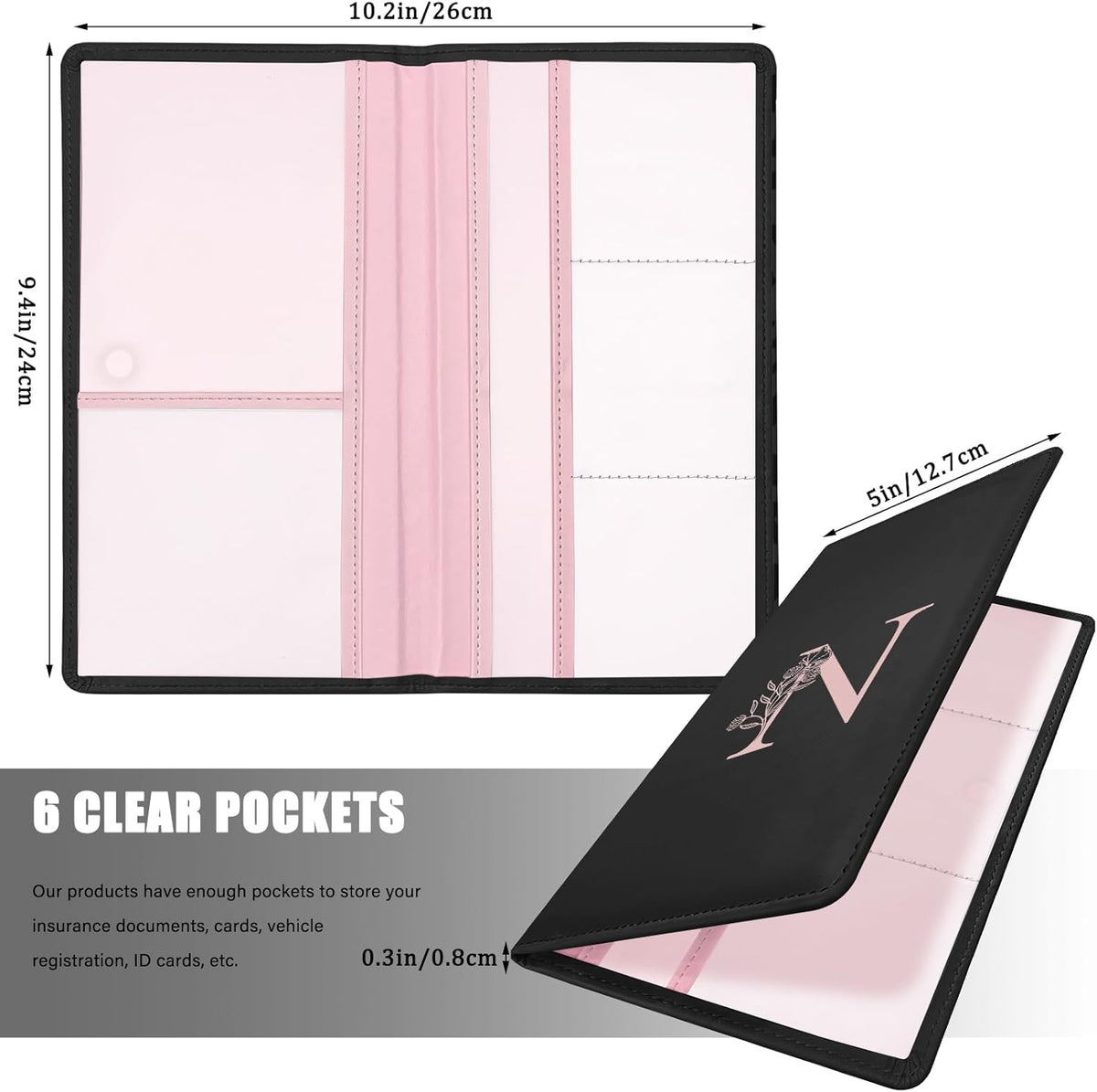 Letter Car Registration and Insurance Holder, with Magnetic Closure for License, Cards and Documents,Vehicle Glove Box Car Organizer, Interior Car Accessories for Women Men (M)