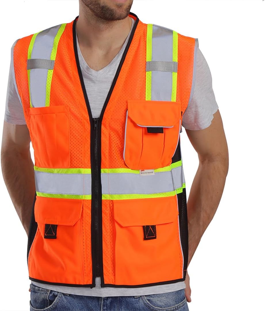 Dib Safety Reflective Mesh Vest ANSI Class 3, High Visibility with Pockets and Zipper, Made with 3M Reflective Tape, Yellow XL