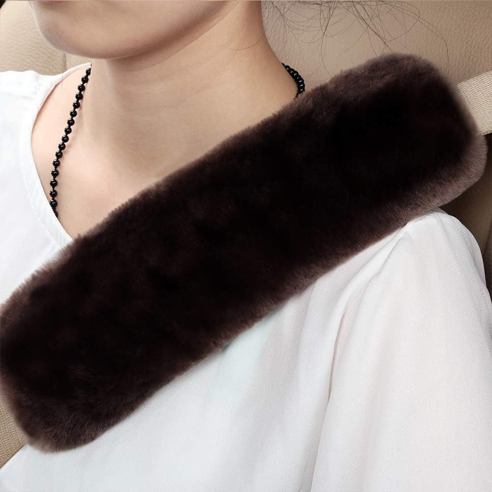 OGLAND Authentic Sheepskin Car Seat Belt Pad,2 Pack Soft Seat Belt Cover for Shoulder Pad Neck Cushion Protector Car Accessories by Genuine Natural Merino Wool (Misty Gray) - Colors B