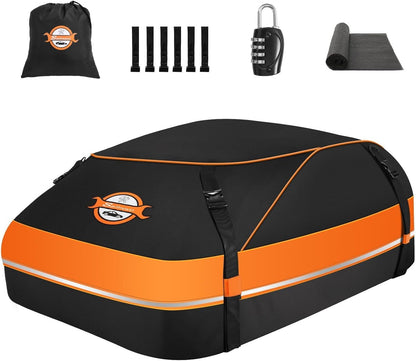 Sailnovo Aerodynamic Rooftop Cargo Carrier Bag, 15 Cubic Feet Waterproof Car Top Carrier for All Vehicles with/Without Racks, Holds Luggage for 2-4, Includes Anti-Slip Mat, Storage Bag, Luggage Lock