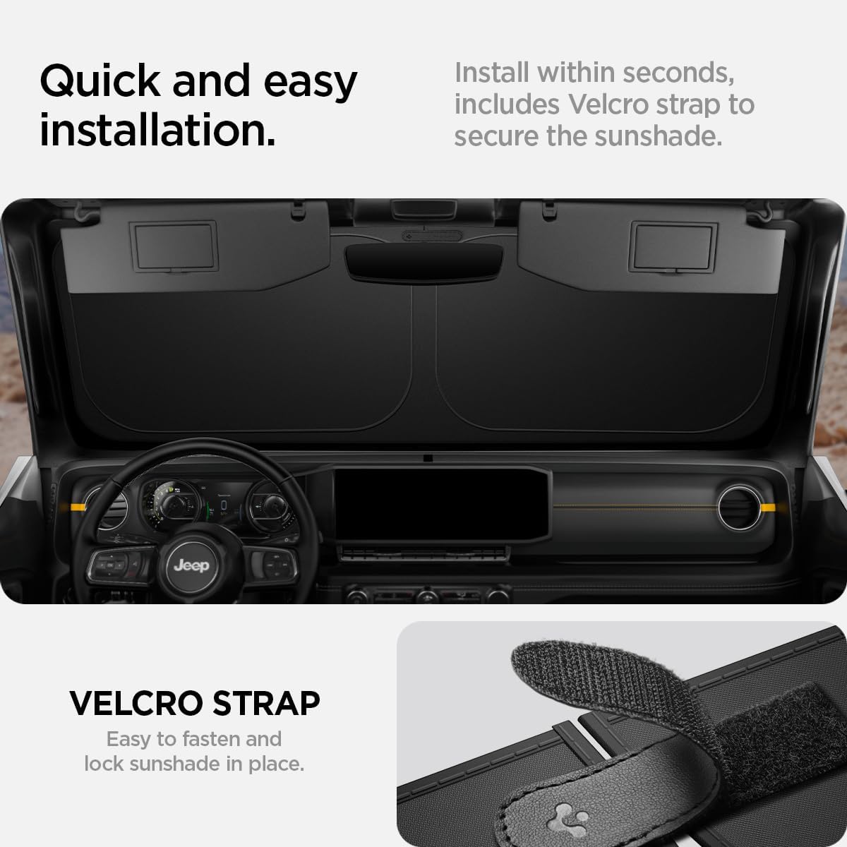 Spigen ZeroGap Windshield Sunshade for Tesla Model Y & 3, Maximum UV & Heat Protection, Dual Layer with Pocket | Car Accessories for Model Y Juniper, Model Y L, Model 3 Highland | Gift for Tesla Owner