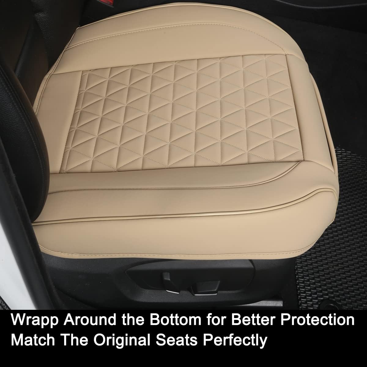 Black Panther Luxury Faux Leather Car Seat Cover Front Bottom Seat Cushion Cover, Anti-Slip and Wrap Around The Bottom, Fits 95% of Vehicles - 1 Piece,Black