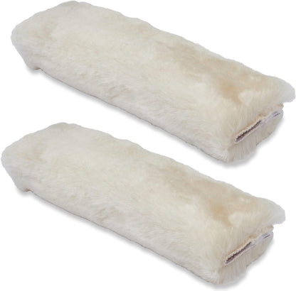 Andalus Brands 2 Pack Genuine Merino Wool Sheepskin Seat Belt Cover – Soft Shoulder Pad, Neck Cushion Protector – Authentic Car Accessories (Pearl)