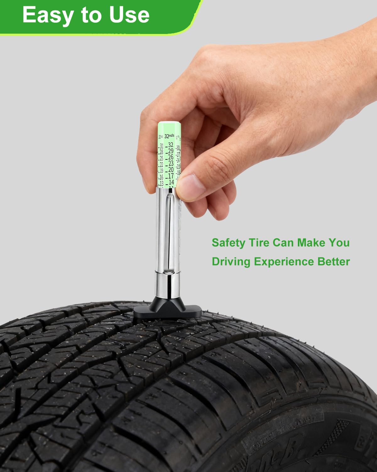 GODESON Tire Tread Depth Gauge, Fluorescent Smart Color-Coded Tire Depth Gauge 32nds,Pocket Clip Tyre Thread Wear Measure Tool for Car, Semi Truck, Motorcycle, Glow-in-The-Dark（Pack of 1）