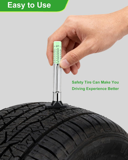GODESON Tire Tread Depth Gauge, Fluorescent Smart Color-Coded Tire Depth Gauge 32nds,Pocket Clip Tyre Thread Wear Measure Tool for Car, Semi Truck, Motorcycle, Glow-in-The-Dark（Pack of 1）