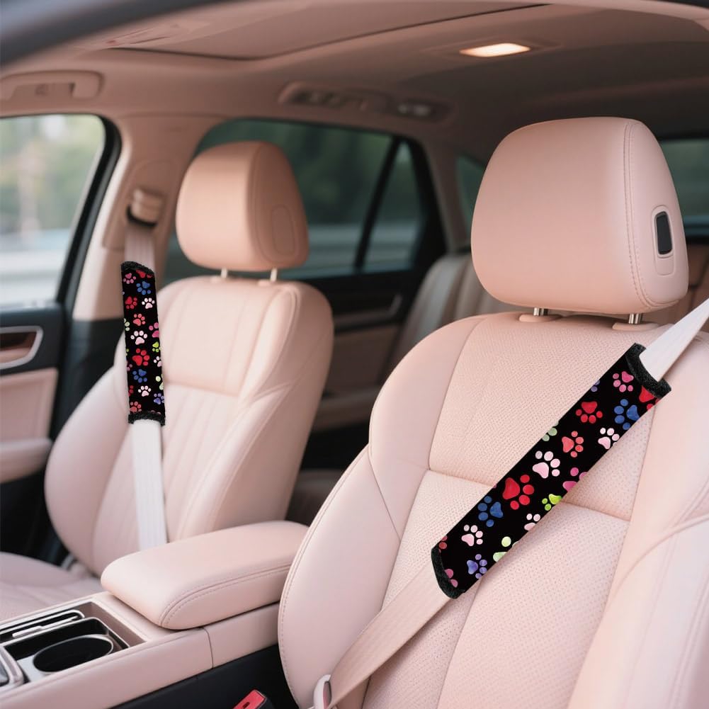 2Pcs Soft Auto Seat Belt Cover Pad Cute Cat Print Colorful Car Seatbelt Shoulder Cushion for Comfortable Driving, Compatible with All Cars' Seatbelt and Backpack Straps