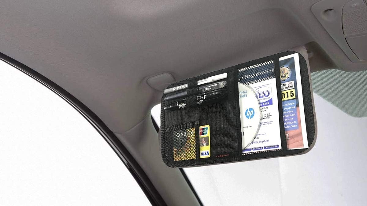 Car Sun Visor Organizer, Auto Visor Holder Interior Accessories Pocket Organizer - Car Registration Holder Document Storage Pouch Pen holder - Grey