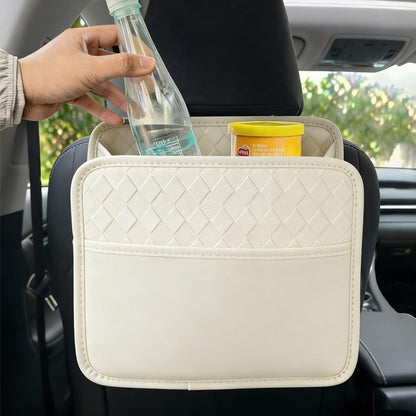 Mandark Car Seat Back Organizer, PU Leather Vehicle Backseat Hanging Storage Pocket, Multipurpose Auto Travel Essentials Accessories for Kids & Adults, Universal for Most Cars (Black)