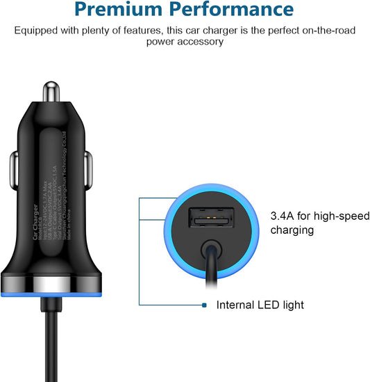 USB C Car Charger, 3.4A Fast Charging Car Adapter+3ft Type C Cable for Samsung Galaxy S26 S25 S24 S23 S22 S21 S20 S10 Note 20 A10E A20 A50 A51 A71,LG Stylo 6/5 G7 V60 ThinQ Moto G8 Google Pixel 4 3a